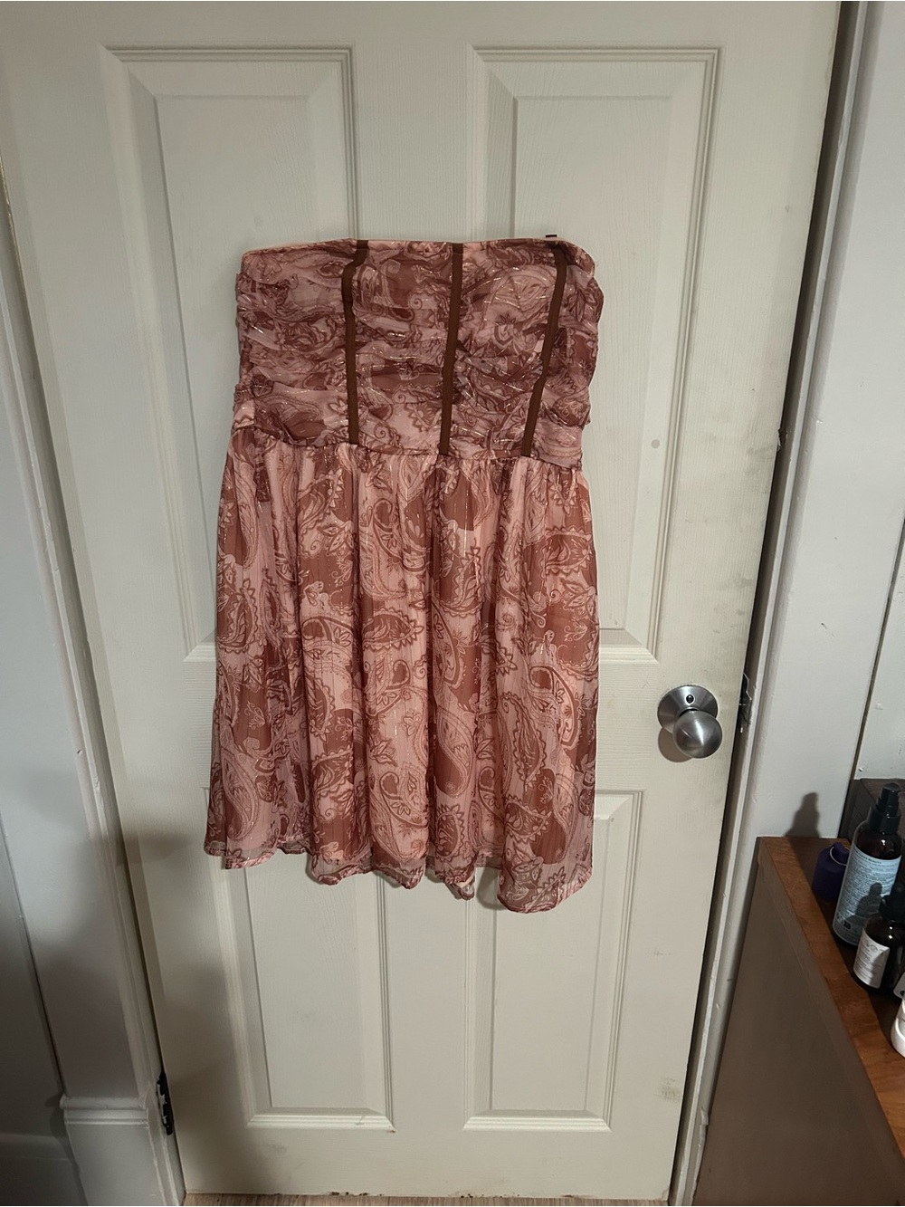 Arizona Love Strapless Paisley Mini Dress in Dusty Rose Pink